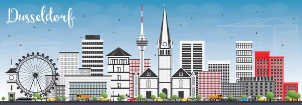 Düsseldorf Skyline épületek szürke és a kék ég. — Stock Vector