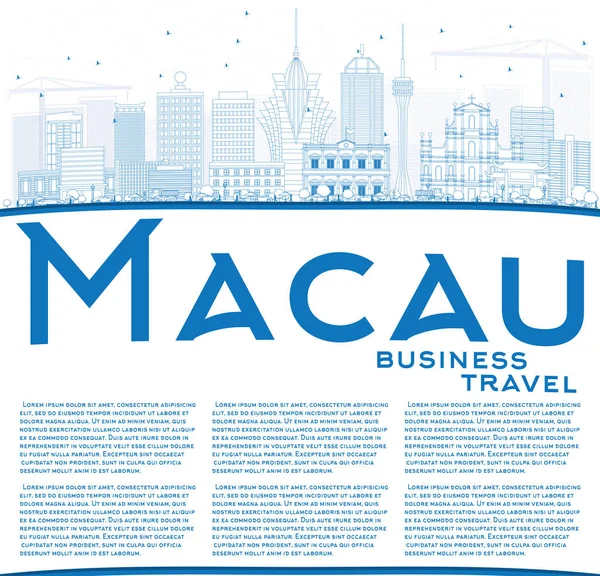 Esquema de Macao Skyline con edificios azules y espacio de copia . — Vector de stock