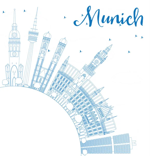 Esquema de Munich Skyline con edificios azules y espacio de copia . — Vector de stock