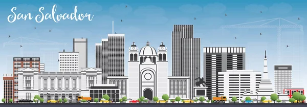 Skyline de San Salvador com Edifícios Cinzentos e Céu Azul . —  Vetores de Stock