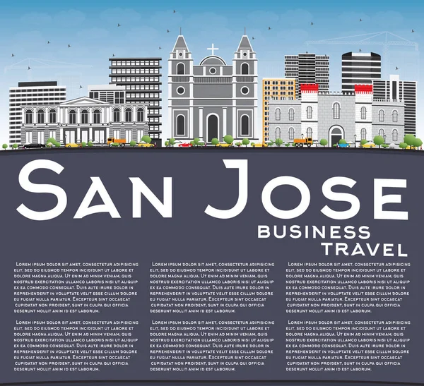 San Jose Skyline gri binalar, mavi gökyüzü ve kopya alanı. — Stok Vektör