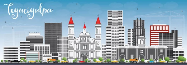 Skyline de Tegucigalpa con edificios grises y cielo azul . — Vector de stock
