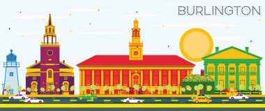 Burlington manzarası renkli binalar ve mavi gökyüzü ile.