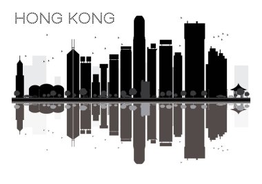 Hong Kong şehir manzarası siyah beyaz siluet Reflectio ile
