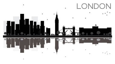 London City skyline siyah beyaz siluet yansımaları ile.