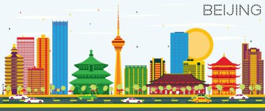 Beijing manzarası renkli binalar ve mavi gökyüzü ile.