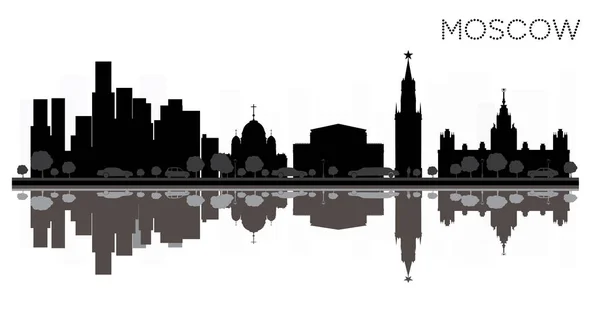 Moskou City skyline zwart-wit silhouet met reflecties. — Stockvector