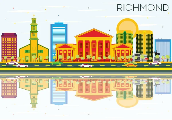 Richmond Skyline z kolor budynków, Błękitne niebo i refleksje. — Wektor stockowy