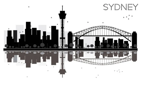 Sydney City skyline zwart-wit silhouet met reflecties. — Stockvector