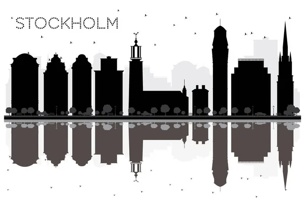 Stockholm City Panorama černé a bílé silueta s Reflectio — Stockový vektor