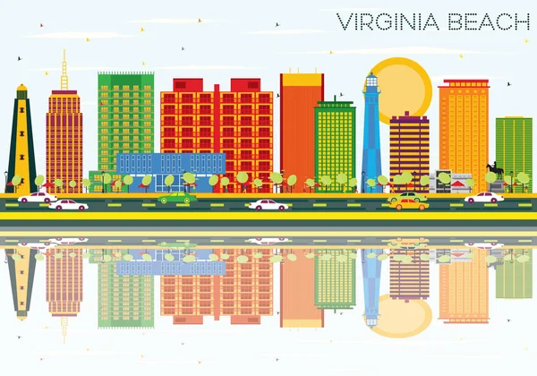 Virginia Beach Panorama s budovami barvy, modrá obloha a Reflec — Stockový vektor