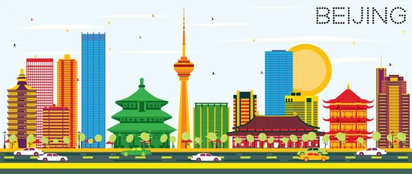 Beijing Skyline with Color Buildings and Blue Sky. — Stock Vector