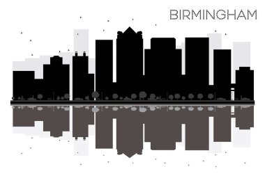 Birmingham City skyline siyah beyaz siluet reflecti ile