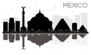 Mexico City skyline siyah beyaz siluet yansımaları ile.