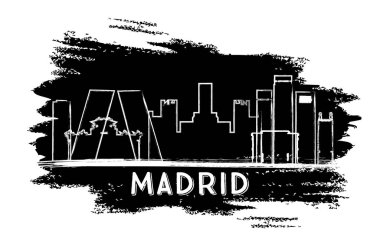 Madrid manzarası siluet. Elle çizilmiş kroki.