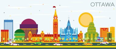 Ottawa manzarası renkli binalar ve mavi gökyüzü ile.