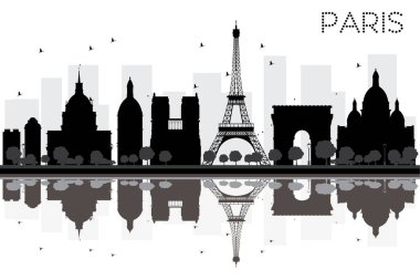 Paris şehir manzarası siyah beyaz siluet yansımaları ile. 