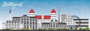 Stuttgart manzarası gri binalar ve mavi gökyüzü ile.