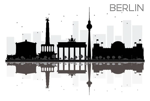 Ciudad de Berlín skyline silueta en blanco y negro con reflejos . — Vector de stock