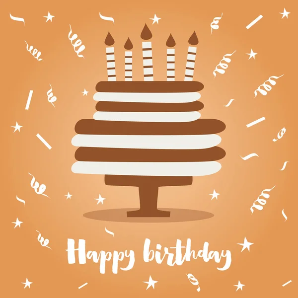 Verjaardagstaart met kaarsen en Confetti. — Stockvector