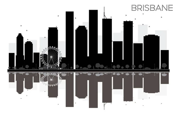 Brisbane City skyline silueta en blanco y negro con reflejo — Archivo Imágenes Vectoriales