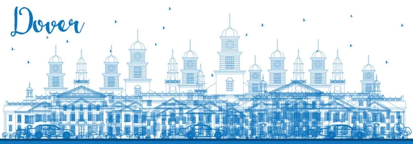 Kontur Dover Skyline med blå byggnader. — Stock vektor