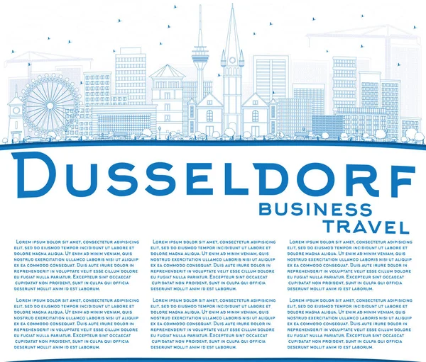 Kontur Düsseldorf Skyline med blå byggnader och kopia utrymme. — Stock vektor