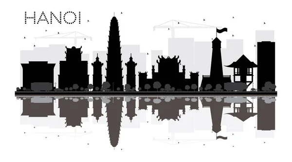 Panorama černá a bílá silueta s odrazy město Hanoj. — Stockový vektor