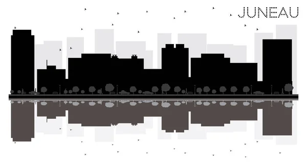 Juneau City skyline silueta en blanco y negro con reflejos . — Vector de stock