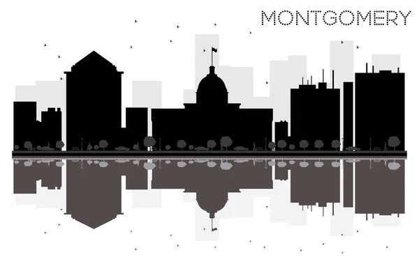 Montgomery City skyline silueta en blanco y negro con reflecti — Vector de stock