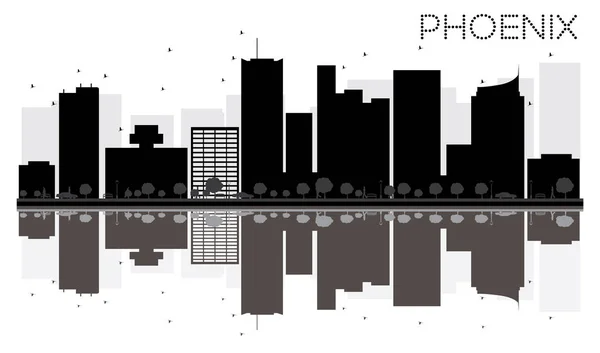 Phoenix City skyline black and white silhouette with reflections — Stock Vector