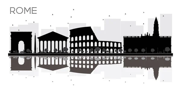 Rome City skyline black and white silhouette with reflections. — Stock Vector