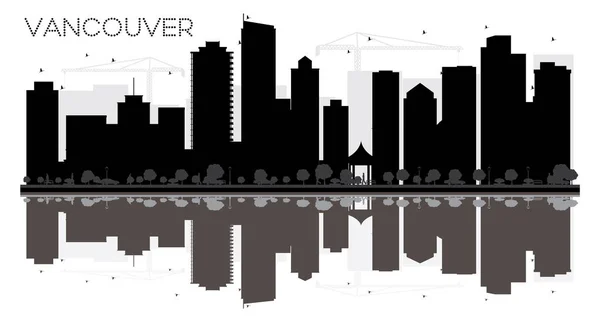 Силуэт Ванкувер Сити черно-белый с отражением — стоковый вектор