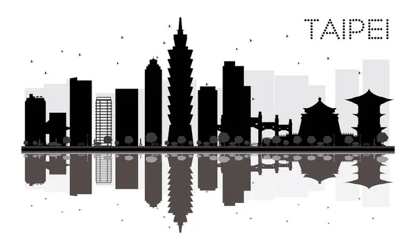 Taipei City skyline zwart-wit silhouet met reflecties. — Stockvector