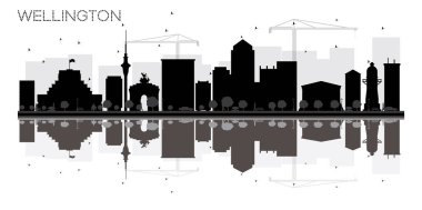 Wellington şehir manzarası siyah beyaz siluet reflecti ile