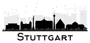 Stuttgart şehir manzarası siyah beyaz siluet.