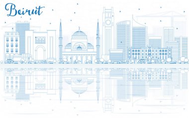 Anahat Beyrut manzarası ile mavi binalar ve yansımalar.