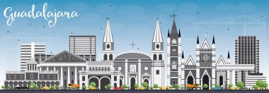 Guadalajara manzarası gri binalar ve mavi gökyüzü ile.