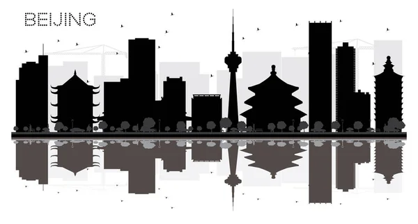 Ciudad de Beijing skyline silueta en blanco y negro con reflejos — Vector de stock