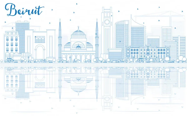 Delinear o horizonte de Beirute com edifícios e reflexões azuis . — Vetor de Stock