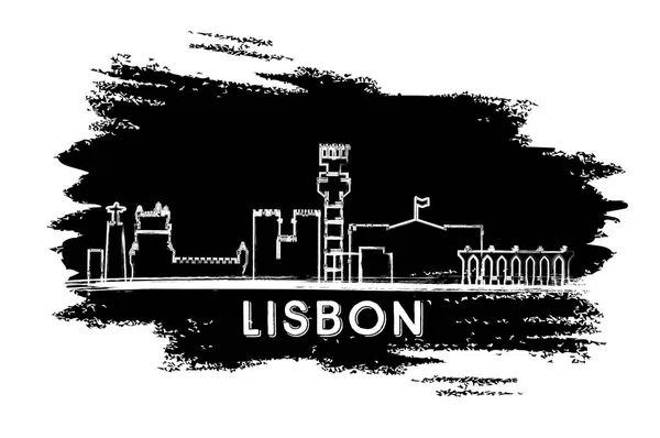 Lisbonne Skyline Silhouette. Croquis dessiné à la main . — Image vectorielle