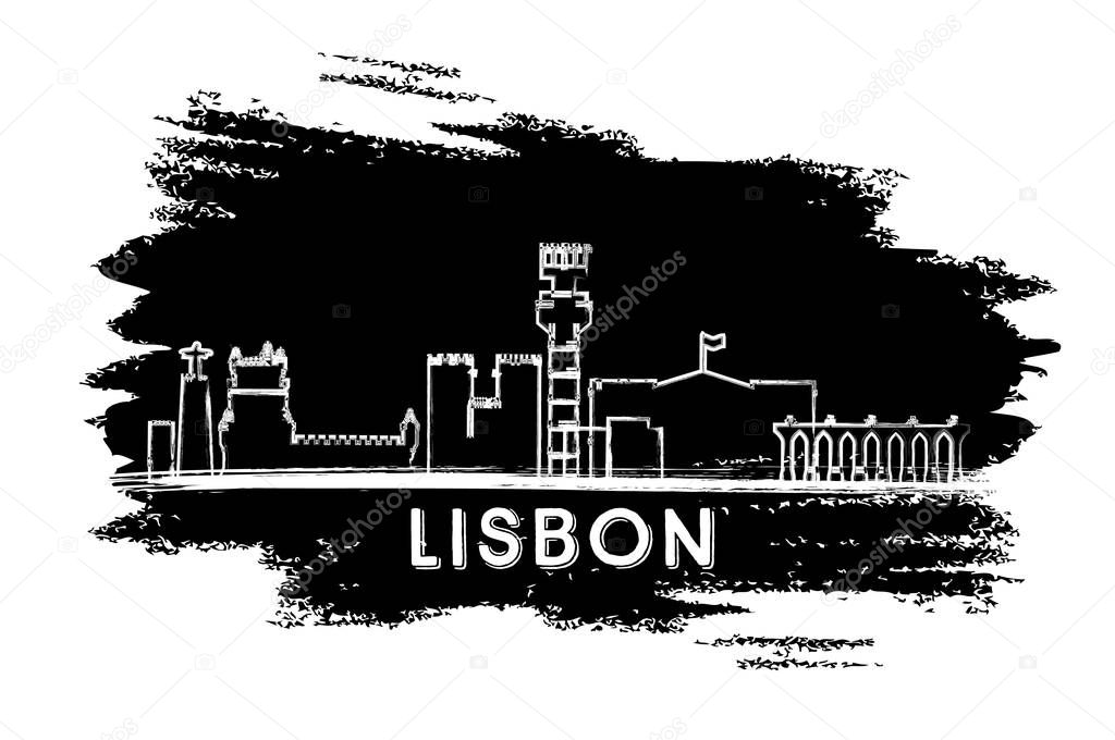 Lisbon Skyline Silhouette. Hand Drawn Sketch.