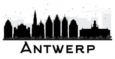 Antwerp şehir manzarası siyah beyaz siluet.