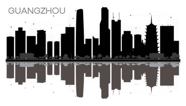 Guangzhou City skyline black and white silhouette with reflectio clipart