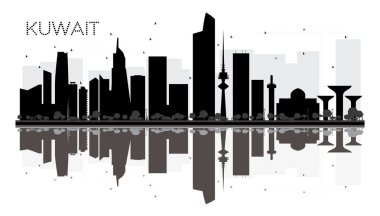 Kuwait City skyline siyah beyaz siluet yansımaları ile.