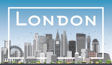Londra manzarası ile gri binalar ve beyaz bir çerçeve.