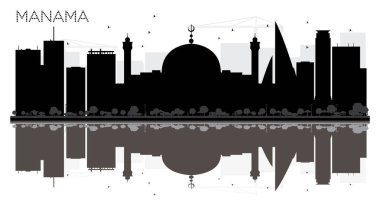 Manama şehir manzarası siyah beyaz siluet yansımaları ile.
