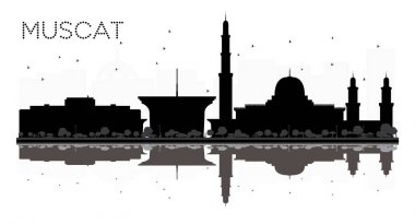 Muscat şehir manzarası siyah beyaz siluet yansımaları ile.
