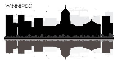 Winnipeg City skyline black and white silhouette with reflection clipart