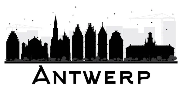 Antwerp City skyline fekete és fehér sziluettjét. — Stock Vector